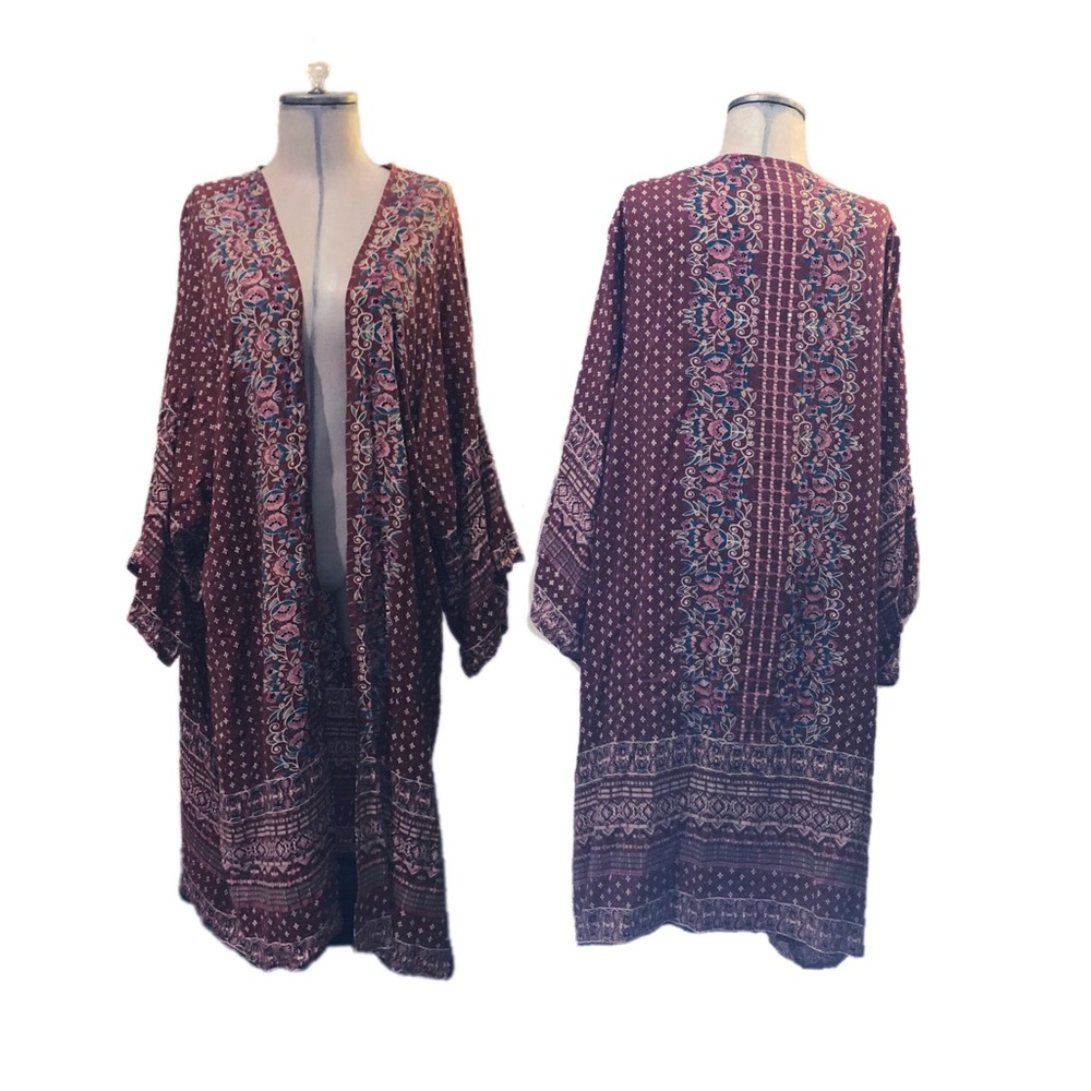 NWT ANGIE Paisley Maroon Kimono Long Duster